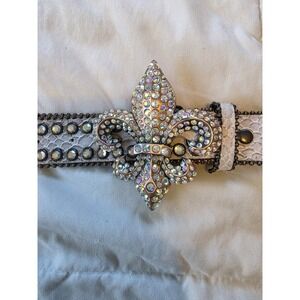 NOCONA Leather Western Cowgirl Rodeo Ivory Snake Tooled Rhinestone Bling Belt